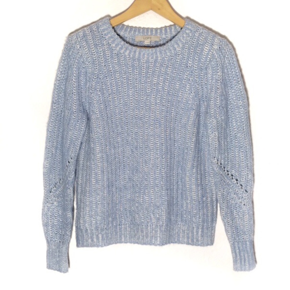 Loft Chunky Knit Blue White Crew Neck Sweater XS